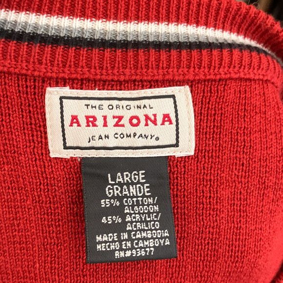Vintage 90s 00s Y2K Arizona L Red White Black Stripe Knit Pullover Crew Sweater - Picture 4 of 4